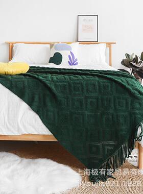 床时巾尚轻奢复古菱格尾巾民宿酒店加大尾毯沙发样床板间沙发ZVX