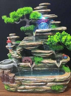 创意水假风水循环流水养乌OEN龟鱼缸现代家居落地装山饰景观流摆