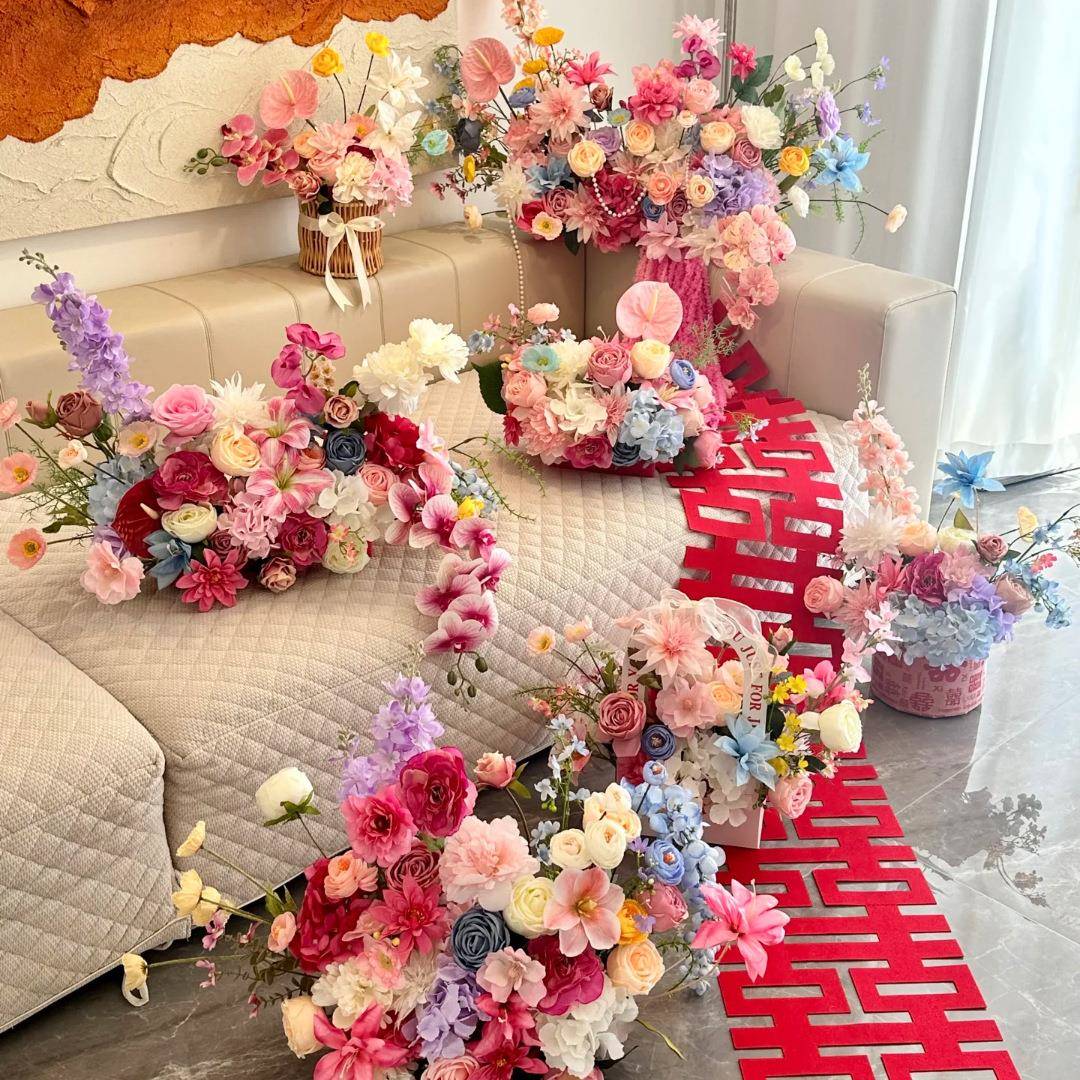 莫奈婚无房几仿真订花婚结婚假花婚头庆布置装饰茶小摆件床客厅花
