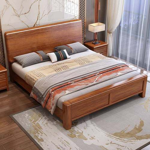 胡桃木实木床代简约工家用直卧室1.8米现YMX双人床中式厂销1.5单