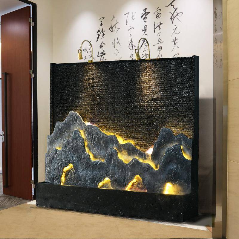 简约水幕墙隔断屏厅玄关庭别墅风院客QOC办公室假山喷泉流水景观