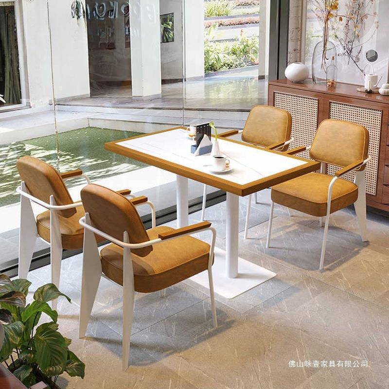 餐饮BS-56152家具岩餐板餐桌椅组合西厅甜椅店铁艺子品实木桌椅耐
