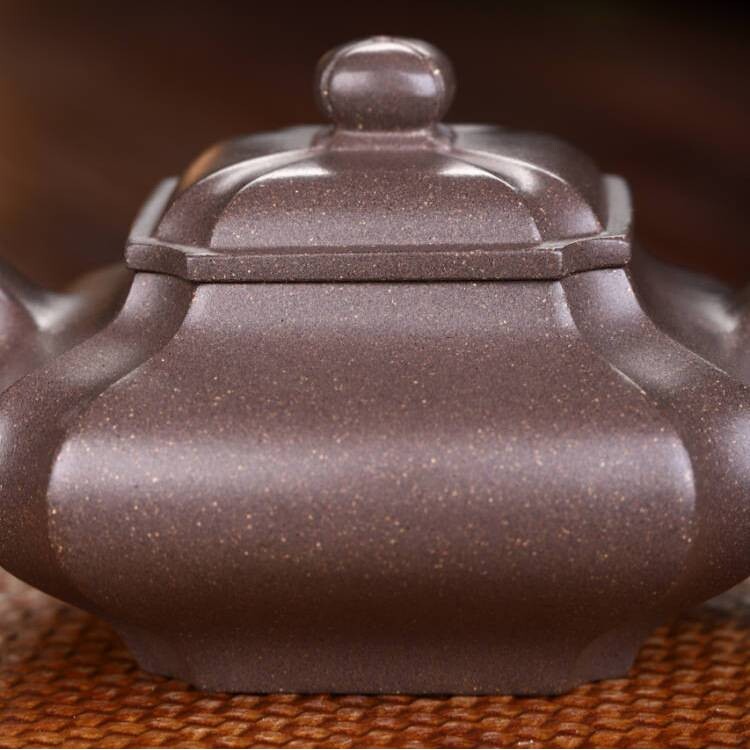 抽角虚扁壶原矿青灰泥宜兴紫砂壶茶具茶道名家传手工文玩茶器陶器