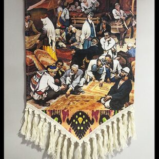 棉麻挂画竖版沙漠之船古老街挂墙风景画布客厅玄关壁画高清装饰画