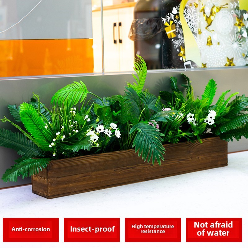 防腐木花箱实木长方p形阳台种菜盆碳化多肉木花盆户外定制花槽