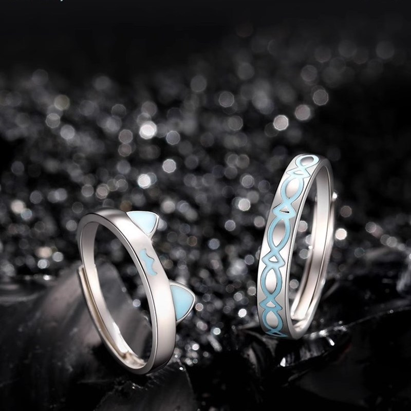 猫鱼之恋对c戒男女情侣开口可调节戒指个性精致轻奢高级感生日礼