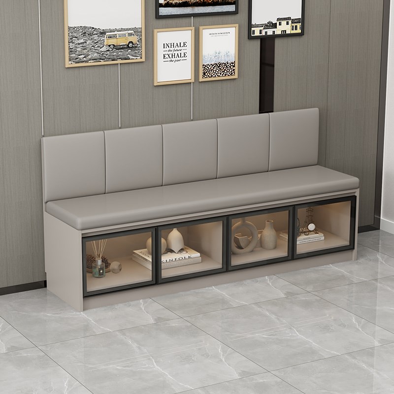 卡座实木转角沙发家用客厅小户型现代简约轻奢玻璃U门可定制储物