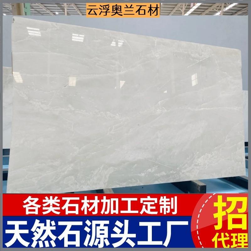 天然白色冰玉大理石餐桌圆桌真奢石餐桌黄色冰玉欧式轻奢高端大板
