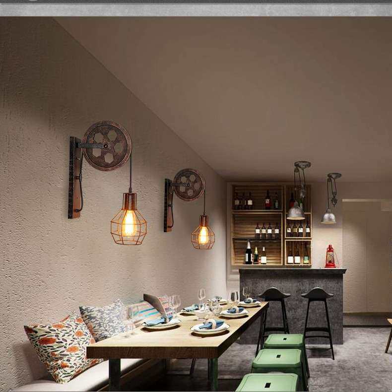 loft工业风复古壁灯创意升降滑轮壁灯个性餐厅走廊过道装饰壁灯