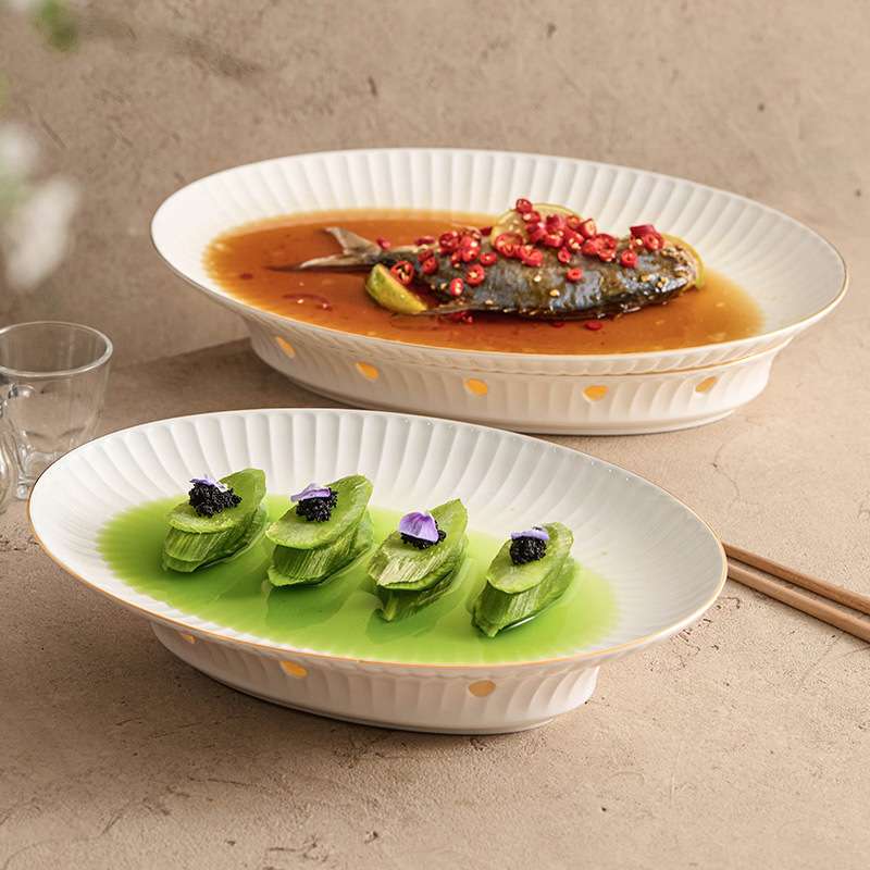 绮丽陶瓷蜡烛加热明炉餐具家用保温鱼盘菜盘子酒店餐具干锅旦形炉