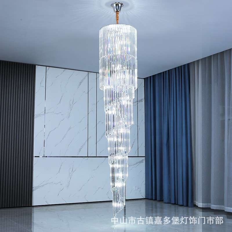 后现代别墅楼梯灯 家用长吊灯复式中楼大吊灯 客厅跃层水晶灯