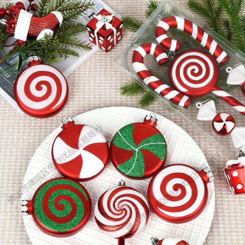 圣诞节装饰品红白彩绘糖果组合套装吊饰挂