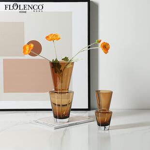 现代轻奢几何叠杯琥珀色玻璃花瓶玄关茶几酒柜设计师家居水培花器