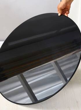 A10L圆形黑色钢化玻璃面家用酒店餐桌圆桌黑色玻璃转盘圆桌面茶几