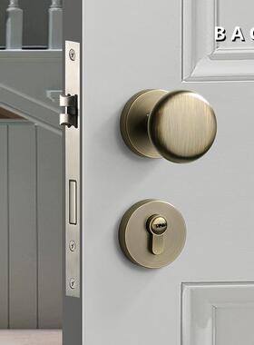 BAA5-青古式GB美式古铜分体球形中锁室内房锁简式青古铜静音圆门