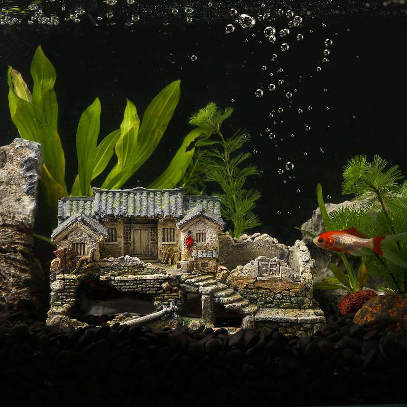 中式鱼缸摆件创意鱼虾躲避屋水族箱草缸造景装饰微景观古建筑模型