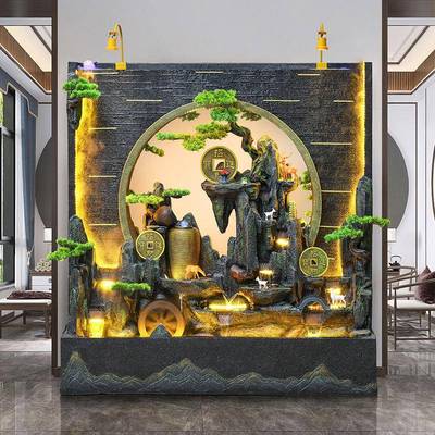 水台幕墙流观水屏风假山喷泉客水MWZ厅庭院鱼池阳室内景鱼缸风轮