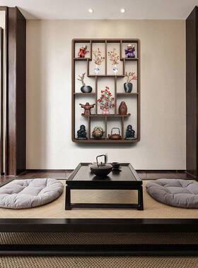 新中式实木博古架壁挂多宝阁客约墙上置物厅架简代展XRS现示架茶