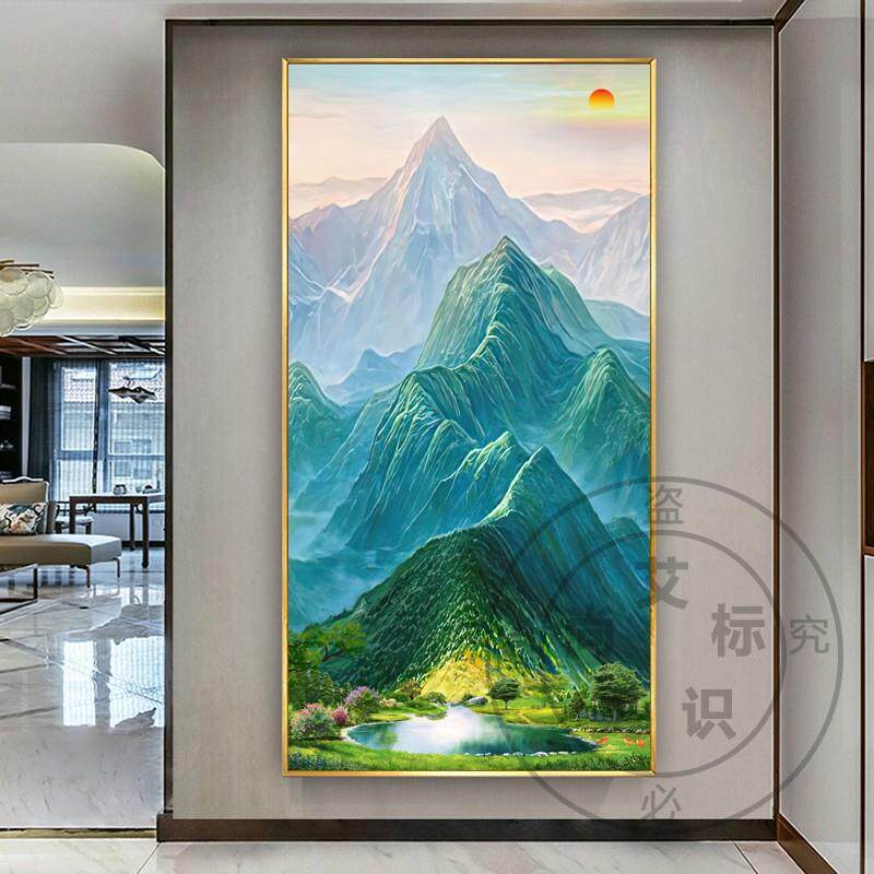西墙财关挂画竖CY私人订版青山图靠山画墙聚对门山东水画现代客厅