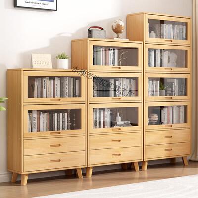 德艺双VAP馨实地木书柜家落靠墙组带合玻璃置物架客厅整理收用纳