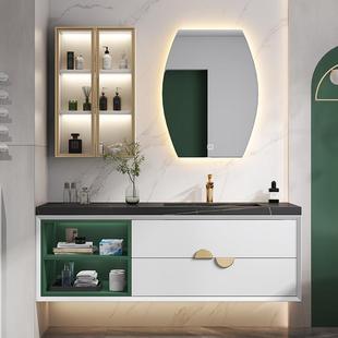 轻奢岩一体浴柜组合现代简约217卫洗生间洗漱台脸洗手台板盆室柜