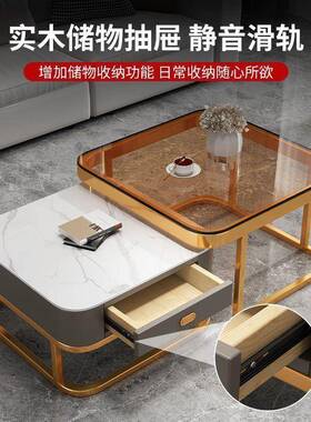 岩板玻璃HCC茶几奢现代用家小户型红客厅铁艺轻茶桌网小茶几厂家直销