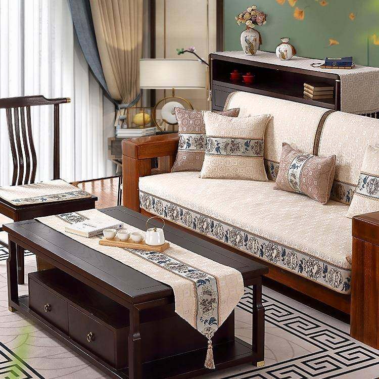 中式沙新发防垫滑坐子垫现代实木沙发套罩巾四季通用盖布