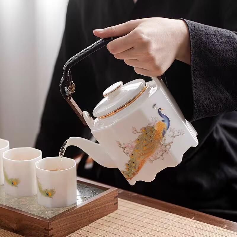 陶瓷茶壶家用羊大容量脂玉xuxin884提梁壶办公带过滤茶壶凉水单壶