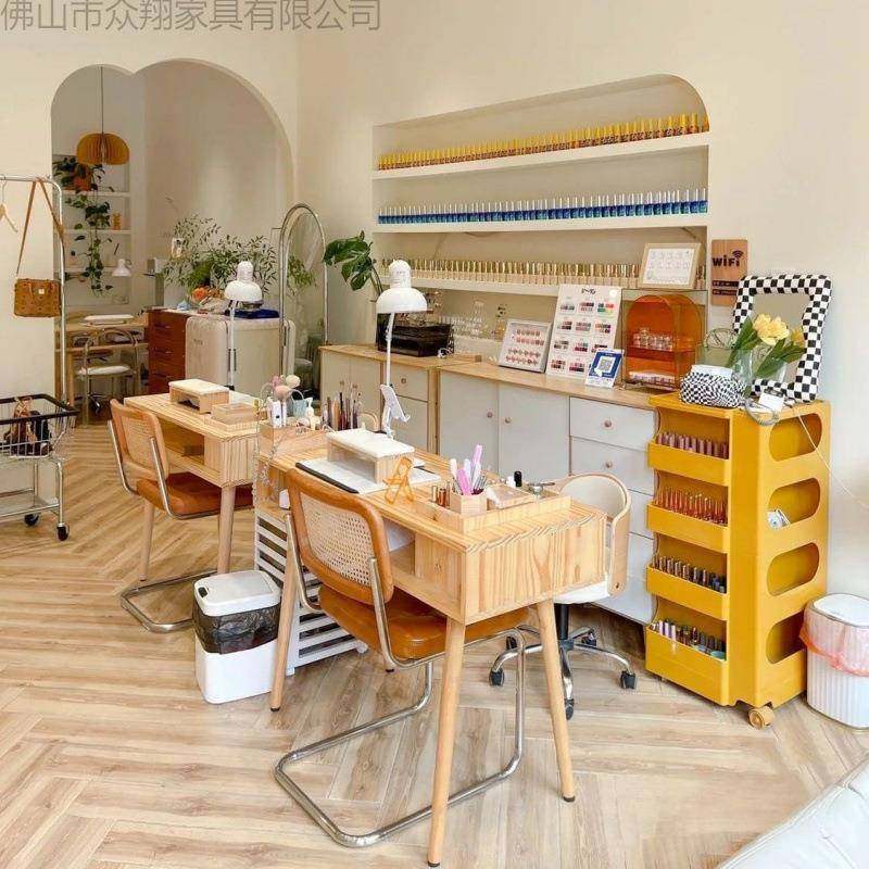 小型网红美甲697桌椅工作台实美甲桌吸尘器美嵌镶式日式单人甲桌