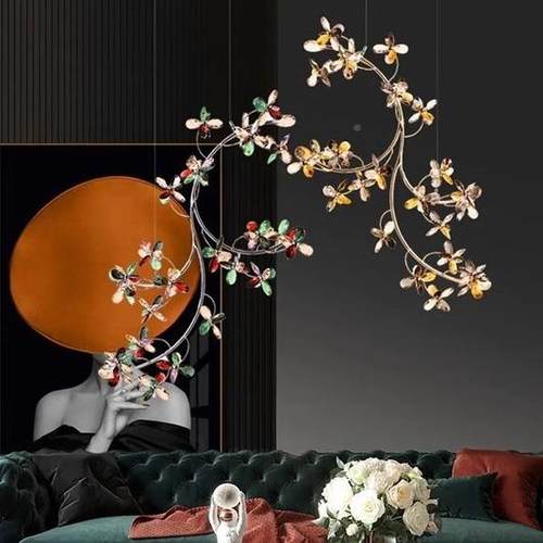 朵水晶树枝装饰吊轻灯餐厅323创意个性艺术客厅复式别花墅楼梯具