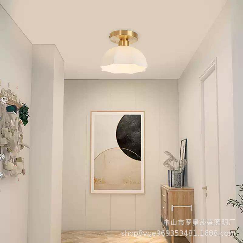 中古奶油lLED玄关过道灯全光谱入户全铜走廊灯简约衣帽间阳台顶灯