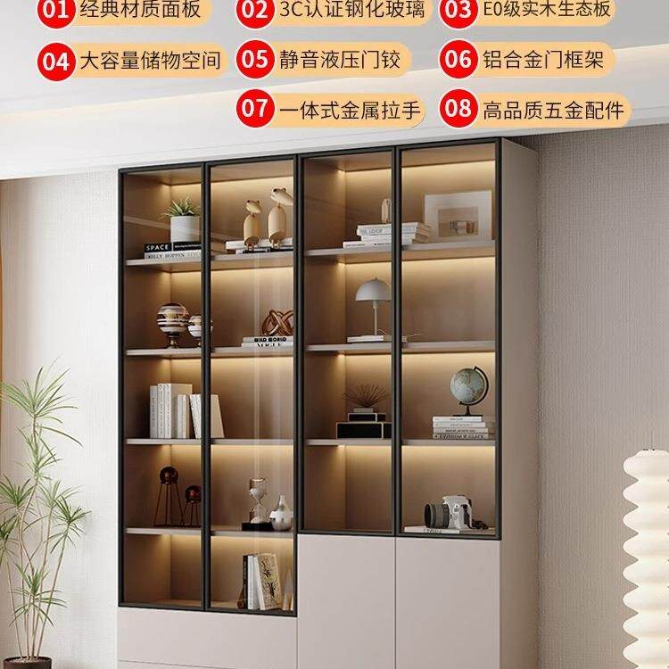 实木书新柜一体整墙到顶中式W-2497酒柜可带玻璃订门展示柜订尺寸