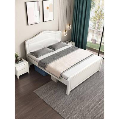 1.5米双人米8高脚床1.2m人床加1高白色LMI主卧大纯单实木批全实木