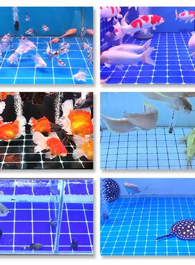 马赛克蓝色5公分鱼缸背景贴纸海鲜池水族箱装饰不干胶贴纸