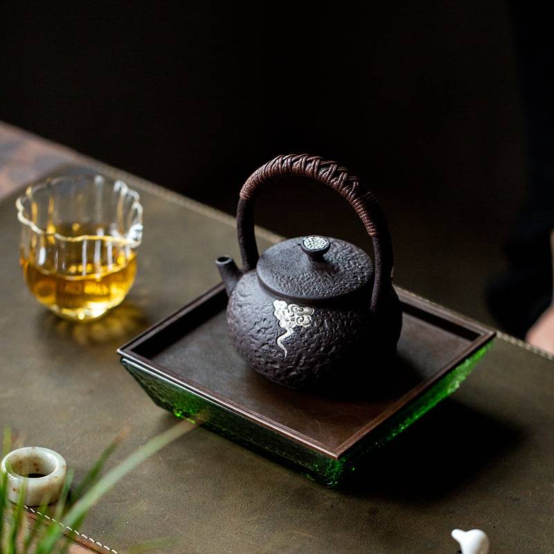 中式黑陶祥云提梁壶泡茶器家用围炉煮茶炭炉纯手工复古温茶炉套装