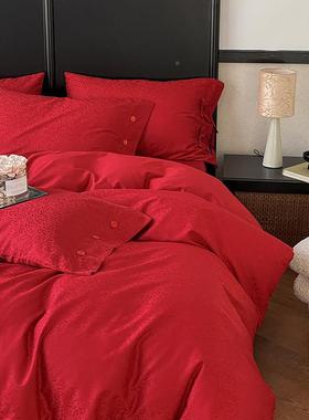 简约红色婚庆10结0支贡婚缎长绒棉纯件棉四套婚嫁喜被1.8mHCZZ28S