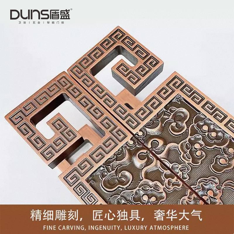 新中式雕刻木门玻璃门拉手仿古铜色把手包厢门大别墅推拉推拉门