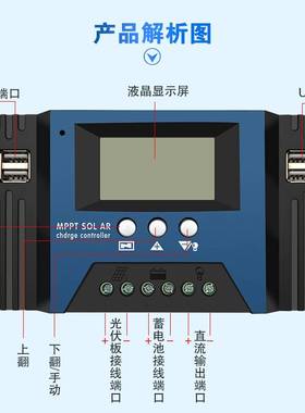 永昶鑫厂家50AMPPT电流12/24V太阳能控制器充电露营遥控控制灯控