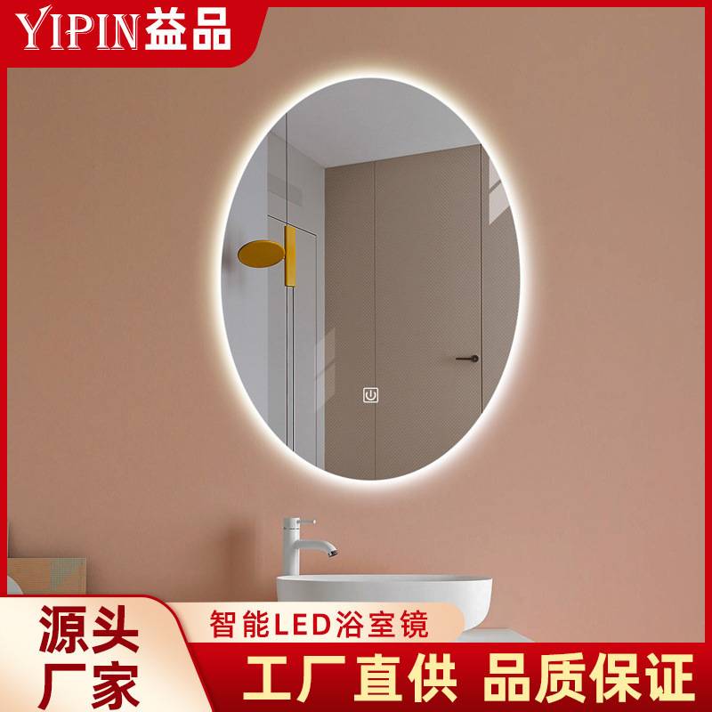 现代轻奢玄关椭圆镜子装饰镜子家用led带灯卫生间触摸浴室镜