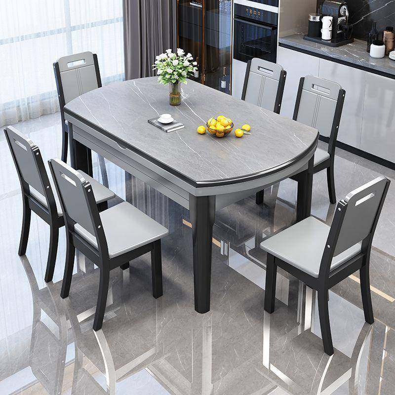 小户伸缩DJN折现叠型圆桌板餐桌椅组合代简约轻岩奢餐桌家用吃饭