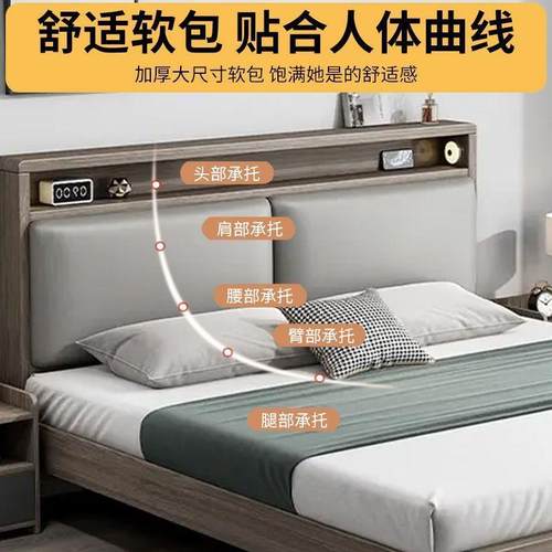 实木床1.8x2双人1床家用主5卧KWR简易小户型租房民宿出1.米.2m单