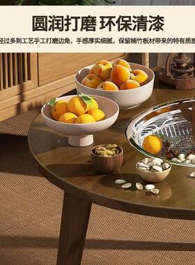 PTA室内围炉家煮茶小圆桌简约桌茶桌几用阳台楠竹围炉茶餐桌烤火