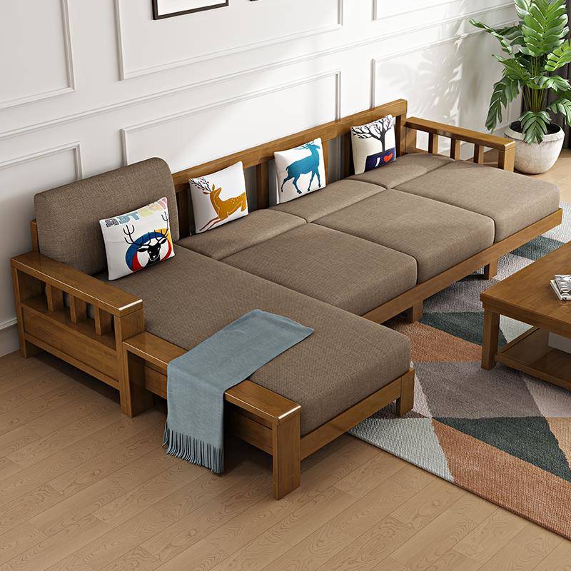 中式实木沙发组现发9901代布艺三人位沙床大合户型客厅家用储小物