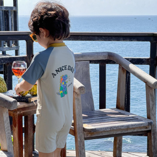 儿童泳衣男童可爱恐龙中小童宝宝连体防晒游泳衣S男孩度假泳装 套