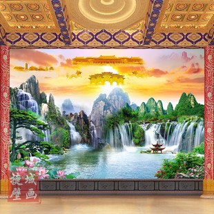 道家堂口装饰画南天门仙道佛天宫天庭图佛堂供桌后背景画家用墙纸