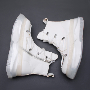 欧美风冬季潮鞋RO白色高帮w鞋男个性五芒星绑带马丁靴厚底增高短