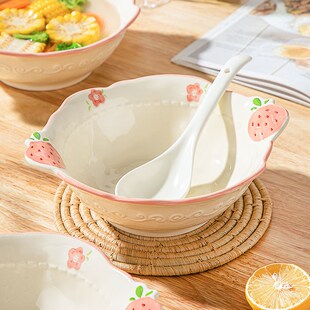 可爱陶瓷双耳汤碗家用2025新款汤面碗釉下彩个人专用X大碗吃面条