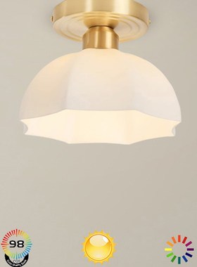 中古奶油lLED玄关过道灯全光谱入户全铜走廊灯简约衣帽间阳台顶灯