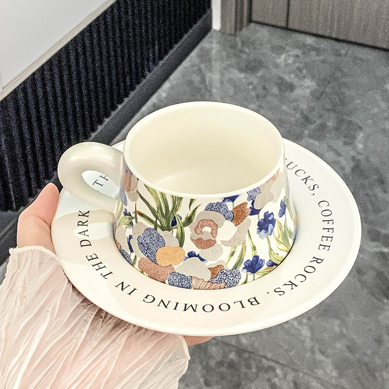 陶瓷杯子套装马克杯ins风法式简约花茶杯女生高颜V值茶杯咖啡杯碟