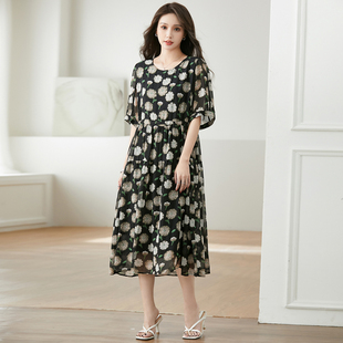 200斤胖mm遮肚显瘦碎花裙胖妹妹洋气时尚 夏季 雪纺连衣裙 女装 大码